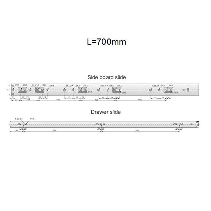 Ensemble de glissières à roulement à billes Push-to-Open (gauche et droite), H45 NTP 