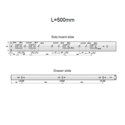 Ensemble de glissières à roulement à billes Push-to-Open (gauche et droite), H45 NTP 