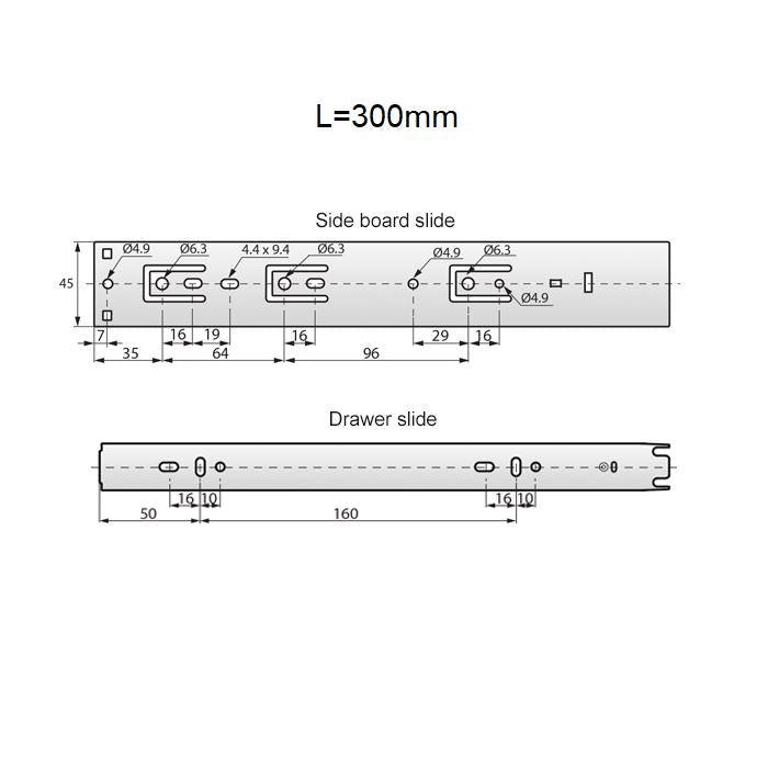 Ensemble de glissières à roulement à billes Push-to-Open (gauche et droite), H45 NTP 