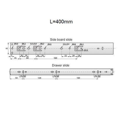 Ensemble de glissières à roulement à billes Push-to-Open (gauche et droite), H45 NTP 