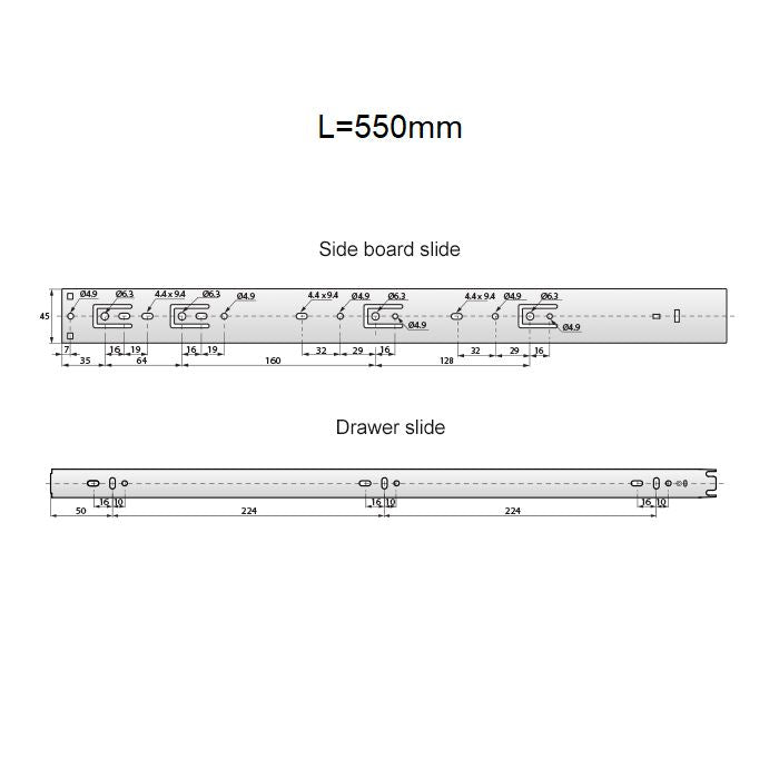 Ensemble de glissières à roulement à billes Push-to-Open (gauche et droite), H45 NTP 