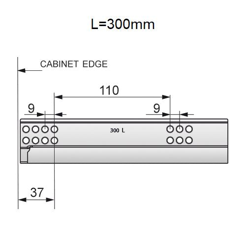 Ensemble de glissières dissimulée à fermeture silencieuse (gauche et droite), extension de 3/4 250-600mm