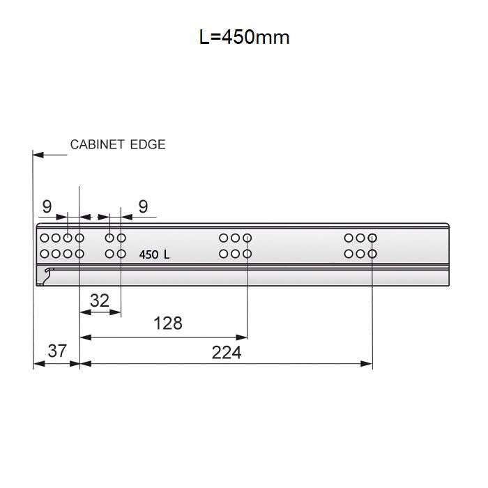 Ensemble de glissières dissimulée à fermeture silencieuse (gauche et droite), extension de 3/4 NTP 450mm 