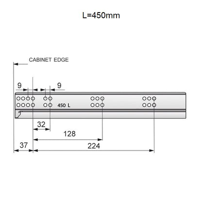Ensemble de glissières dissimulée à fermeture silencieuse (gauche et droite), extension de 3/4 NTP 450mm 