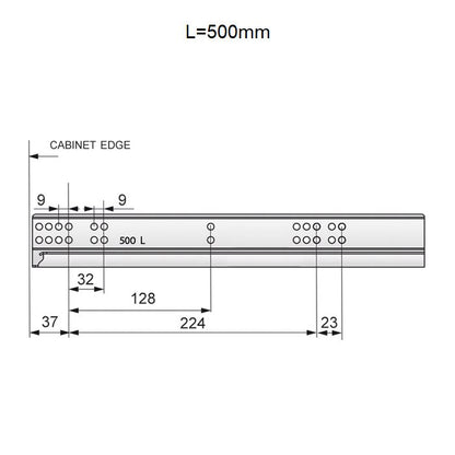 Ensemble de glissières dissimulée à fermeture silencieuse (gauche et droite), extension de 3/4 NTP 500mm 
