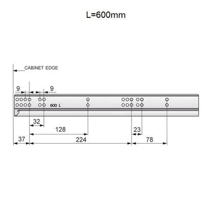 Ensemble de glissières dissimulée à fermeture silencieuse (gauche et droite), extension de 3/4 NTP 600mm 