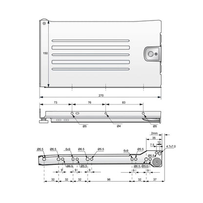 Ensemble de Metalbox avec rouleaux de POM, H150, épaisseur 1,2 mm, blanc NTP 350mm 