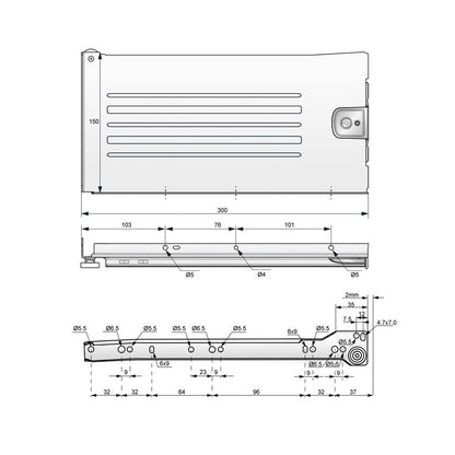 Ensemble de Metalbox avec rouleaux de POM, H150, épaisseur 1,2 mm, blanc NTP 