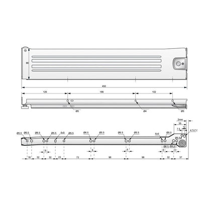 Ensemble de Metalbox avec rouleaux de POM, H86, épaisseur 1,2 mm, blanc NTP 450mm 