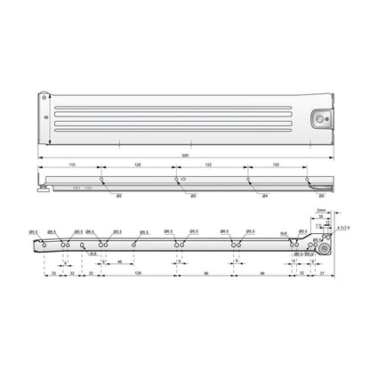 Ensemble de Metalbox avec rouleaux de POM, H86, épaisseur 1,2 mm, blanc NTP 500mm 