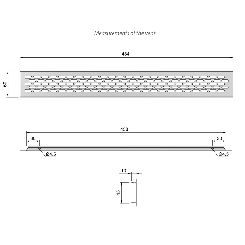 Grilles d'aération en Aluminium 484x60mm