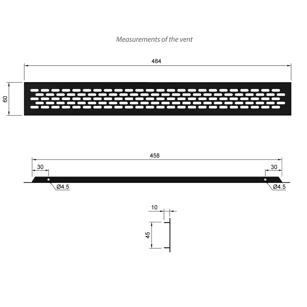 Grilles d'aération en Aluminium 484x60mm