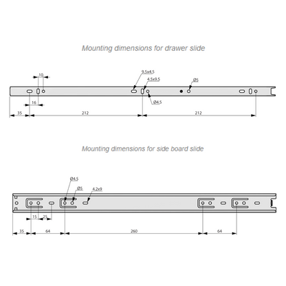 Ensemble de coulisses à billes - Rainure 35mm (gauche et droite), H35