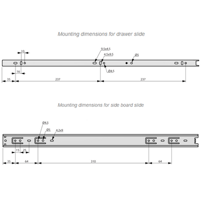 Ensemble de coulisses à billes - Rainure 35mm (gauche et droite), H35