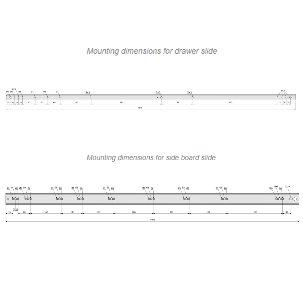 Coulisses à billes - Rainure 53mm (gauche et droite), H53
