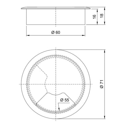 Passe-câble en plastique 60mm - Blanc Furnica 
