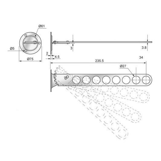 Patère murale réglage de l'angle - Chrome NTP 