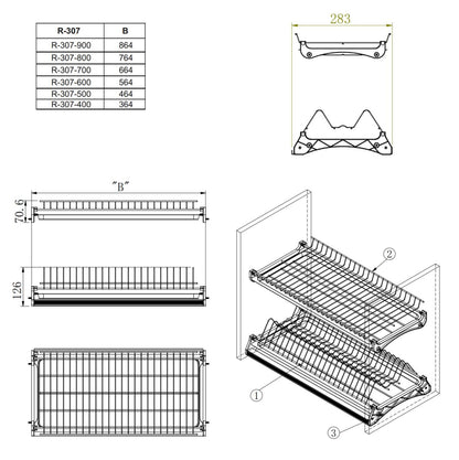Plat égouttoir de séchage pour armoire de cuisine - Chrome 500mm Furnica 