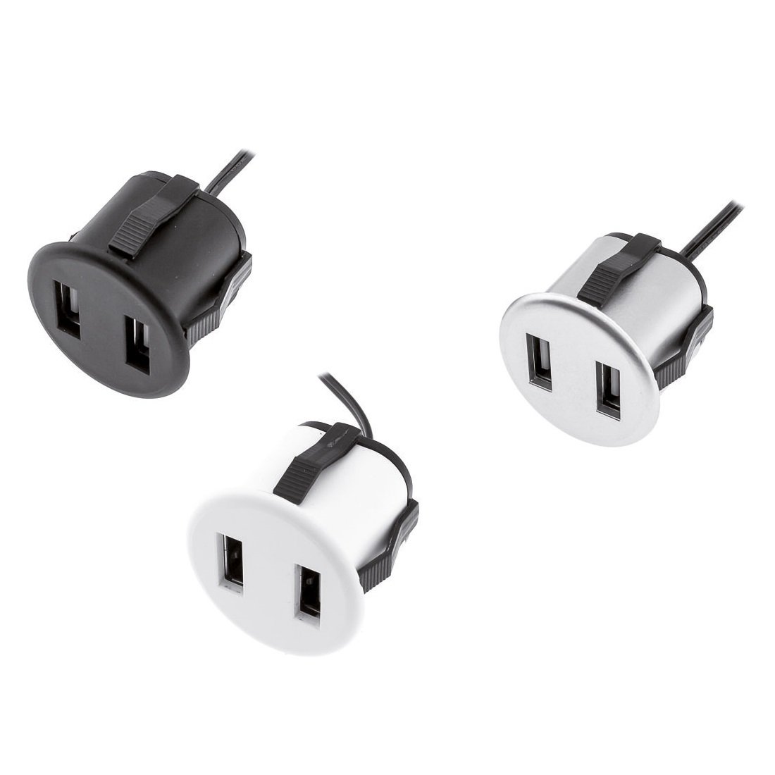 Prises USB + Source de courant Furnica Aluminium Ronde EU