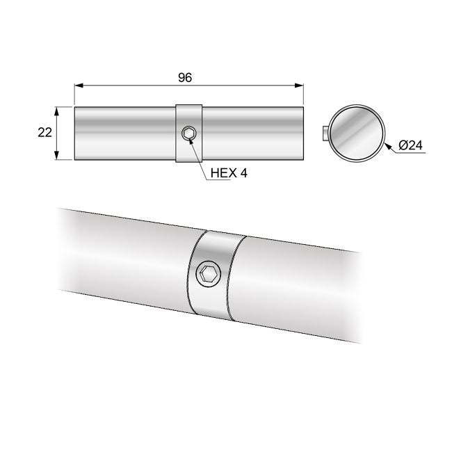 Raccord de tuyau de 25 mm, Chrome NTP 