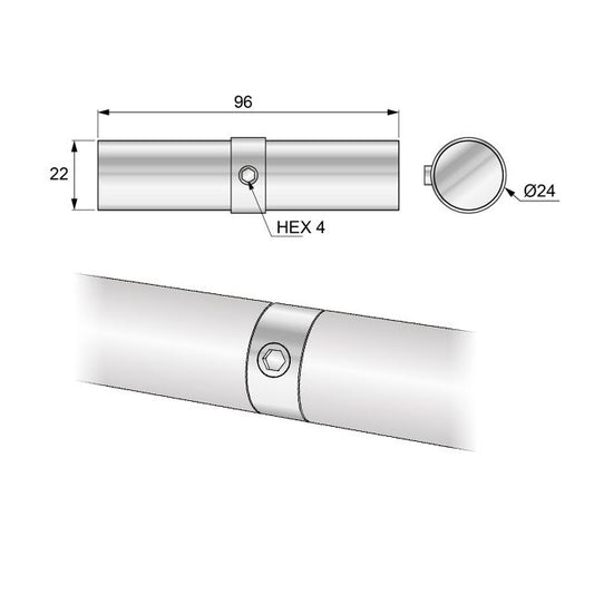 Raccord de tuyau de 25 mm, Chrome NTP 