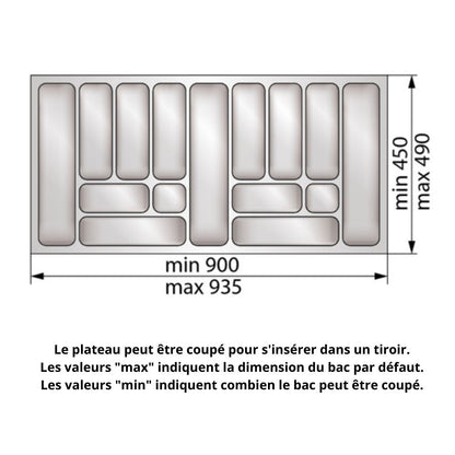 Range-couverts pour tiroir, largeur du meuble: 1000 mm, profondeur: 490 mm - Métallique NTP 