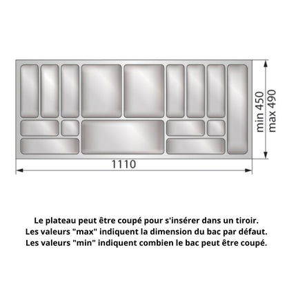 Range-couverts pour tiroir, largeur du meuble: 1200 mm, profondeur: 490 mm - Métallique NTP 