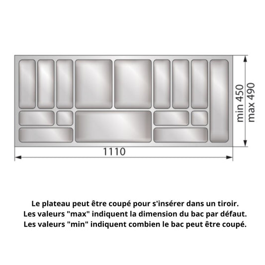 Range-couverts pour tiroir, largeur du meuble: 1200 mm, profondeur: 490 mm - Métallique NTP 