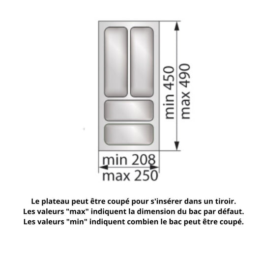 Range-couverts pour tiroir, largeur du meuble: 300 mm, profondeur: 490 mm - Métallique NTP 