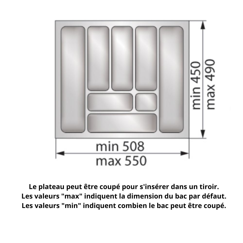 Range-couverts pour tiroir, largeur du meuble: 600 mm, profondeur: 490 mm - Métallique NTP 