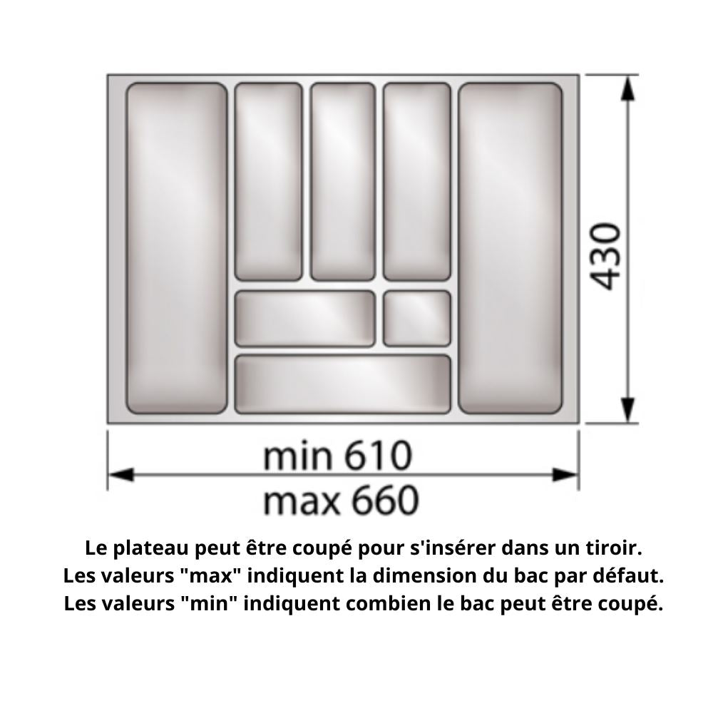 Range-couverts pour tiroir, largeur du meuble: 700 mm, profondeur: 430 mm -  Métallique - Furnica