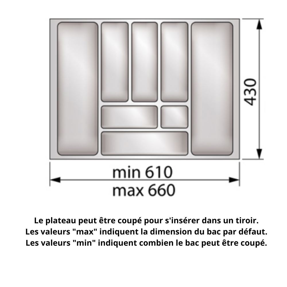 Range-couverts pour tiroir, largeur du meuble: 700 mm, profondeur: 490 mm - Métallique NTP 
