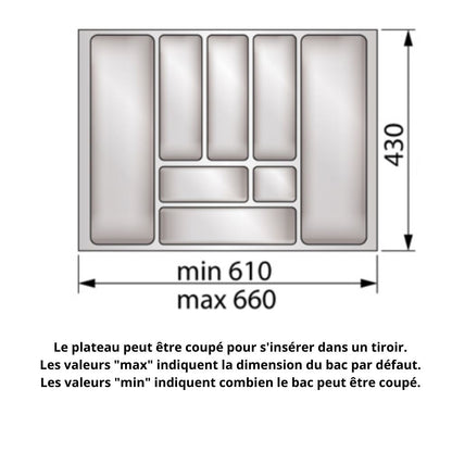 Range-couverts pour tiroir, largeur du meuble: 700 mm, profondeur: 490 mm - Métallique NTP 