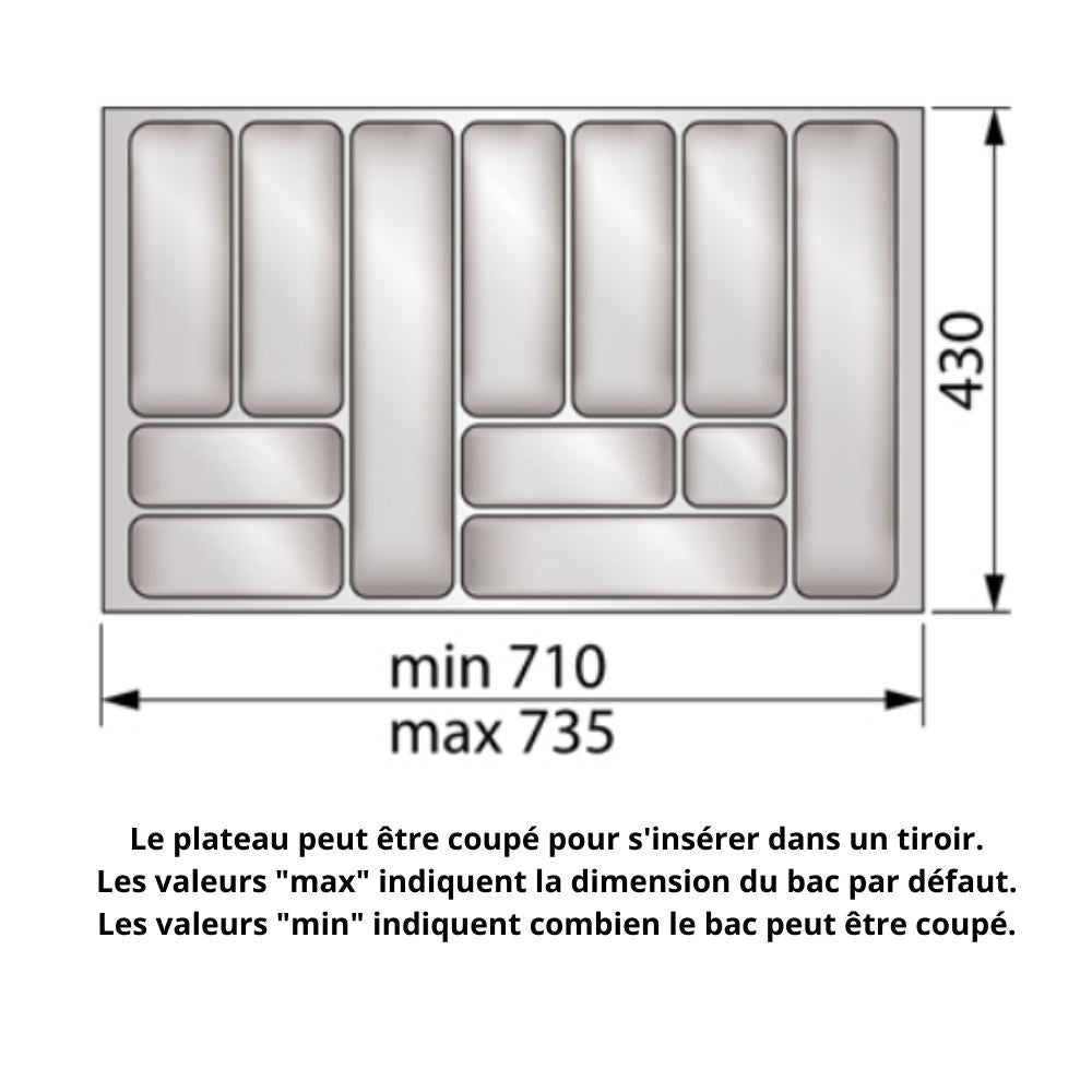 Range-couverts pour tiroir, largeur du meuble: 800 mm, profondeur: 430 mm - Métallique