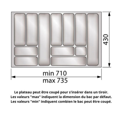Range-couverts pour tiroir, largeurs d'armoires: 700 à 800 mm, profondeur: 430 mm, Métalliques