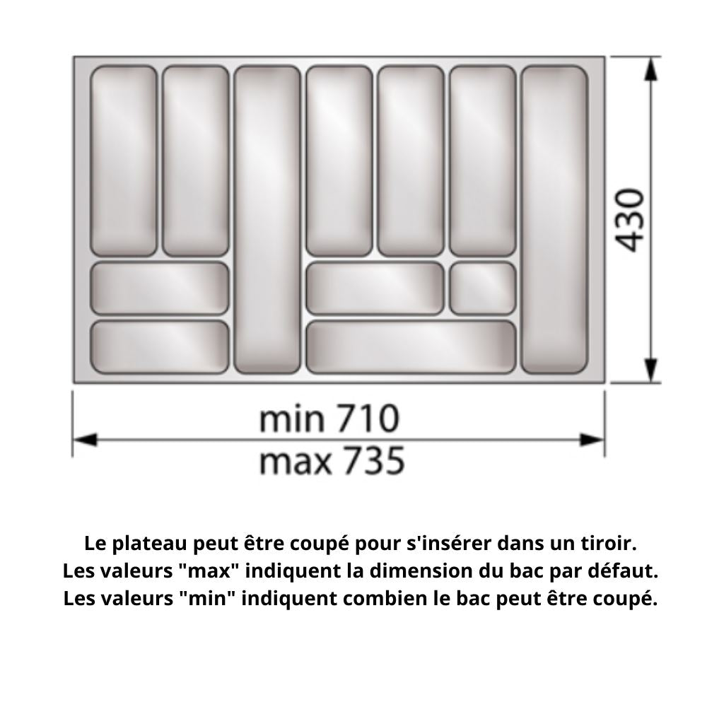 Range-couverts pour tiroir, largeur du meuble: 800 mm, profondeur: 490 mm - Métallique NTP 