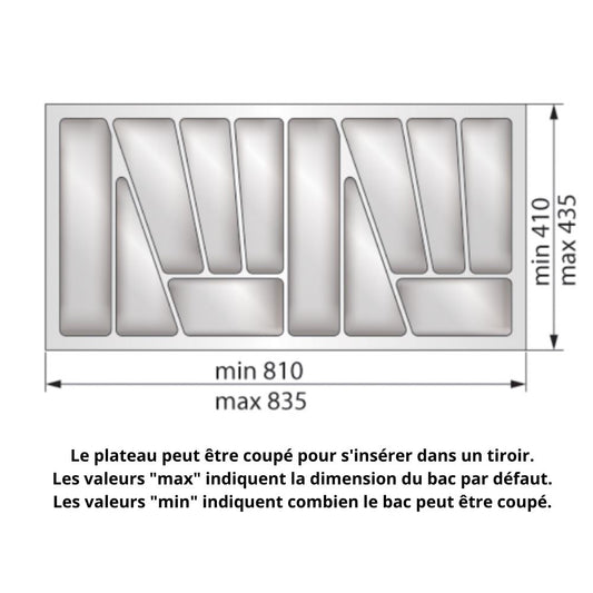Range-couverts pour tiroir, largeur du meuble: 900 mm, profondeur: 430 mm - Blanc NTP 