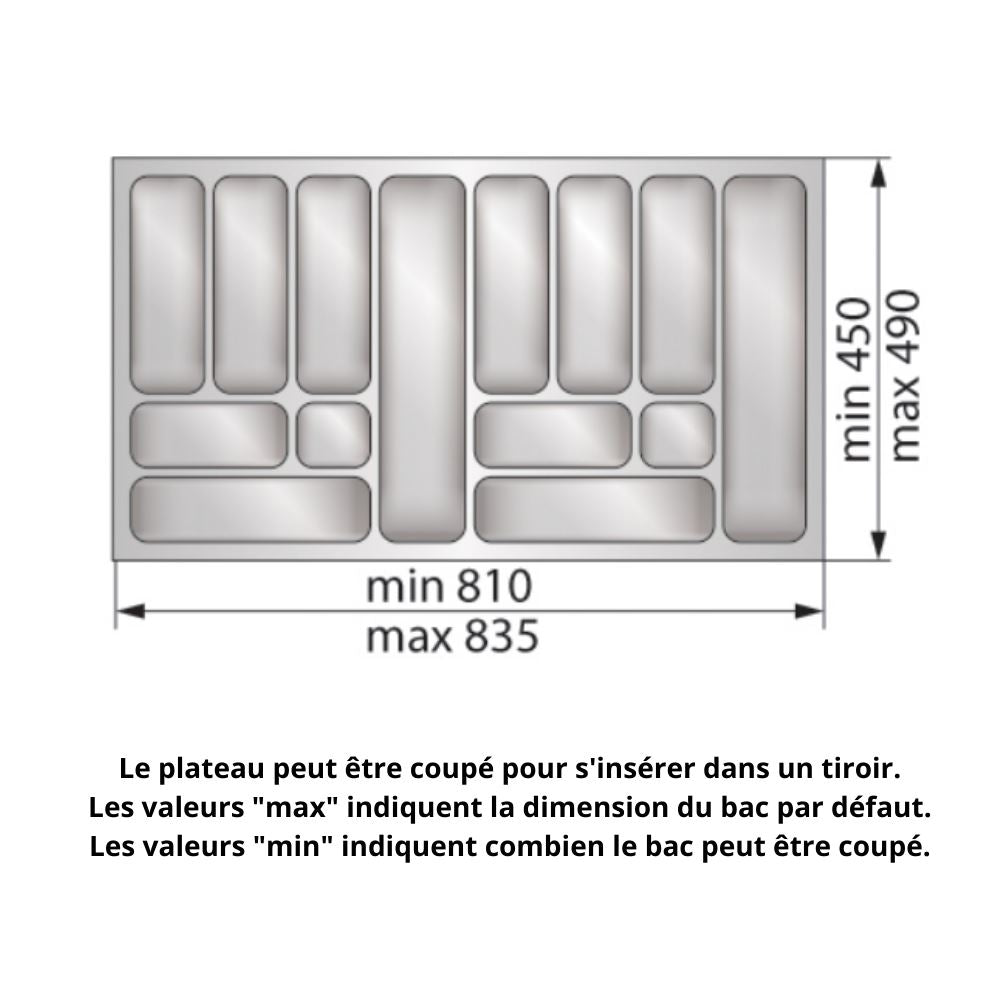 Range-couverts pour tiroir, largeur du meuble: 900 mm, profondeur: 490 mm -  Métallique - Furnica